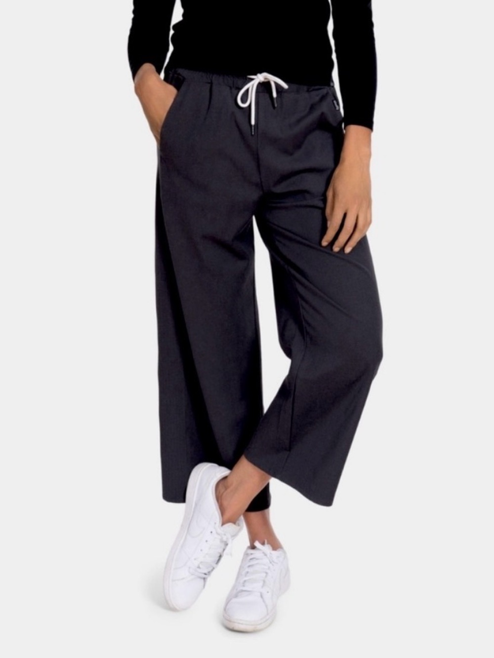 Woolly Longhaul Wide Leg Pants Women's Merino Wool Cropped navy